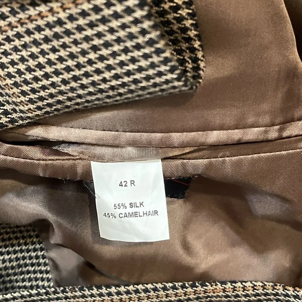 Jos‎ A Bank Blazer Men 42R 55% Silk 45% Camel Hair Houndstooth Windowpane